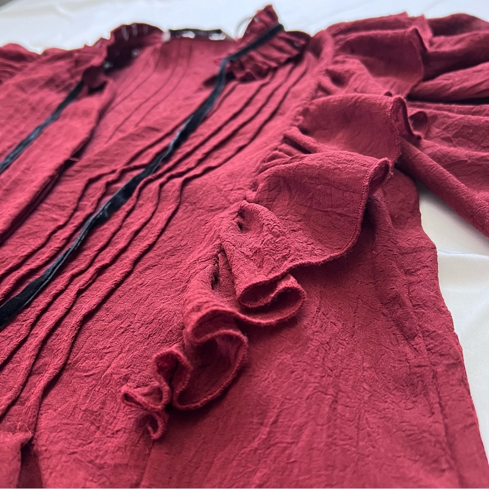 ZARA Rust Ruffled Blouse. XS - Picture 4 of 9
